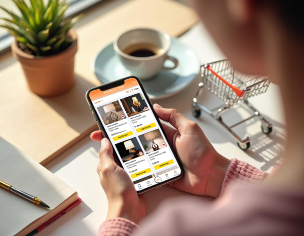 Women holding phone with coupons-Recovered Women holding phone with coupons-Recovered